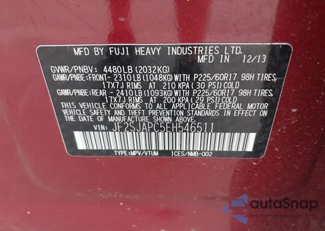 2014 Subaru Forester 2.5I Touring from USA, damaged, VIN JF2SJAPC5EH546511